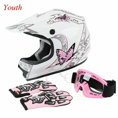 DOT Youth Kids Helmet Pink Butterfly Red Spider Net Dirt Bike ATV MX Helmets full face w/Goggles+gloves Cycling casco moto kask